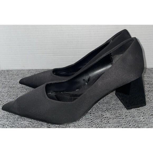 ZARA Heels WomensSize 38 US 7.5 Black Pointed Toe Pumps Minimalist Office Career - Picture 5 of 13